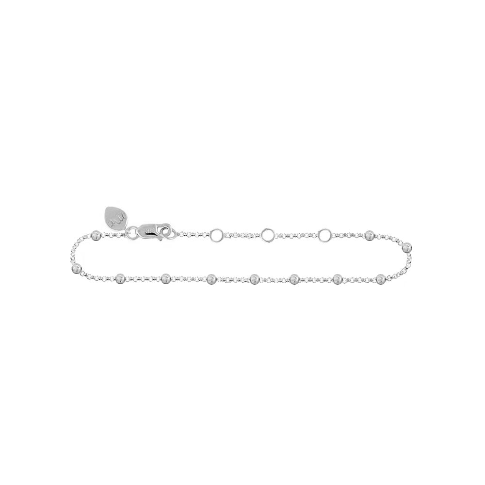 14 kt White Gold Bead Anklet 9 Inches Adjustable Meira T Boutique