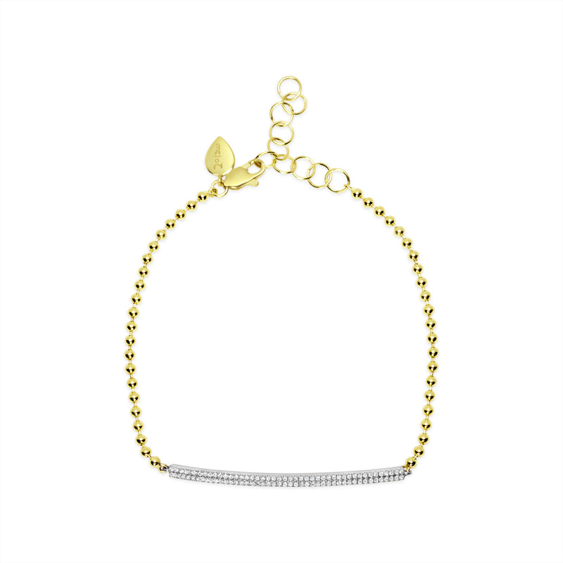 Yellow Gold Diamond Bar and Ball Chain Bracelet