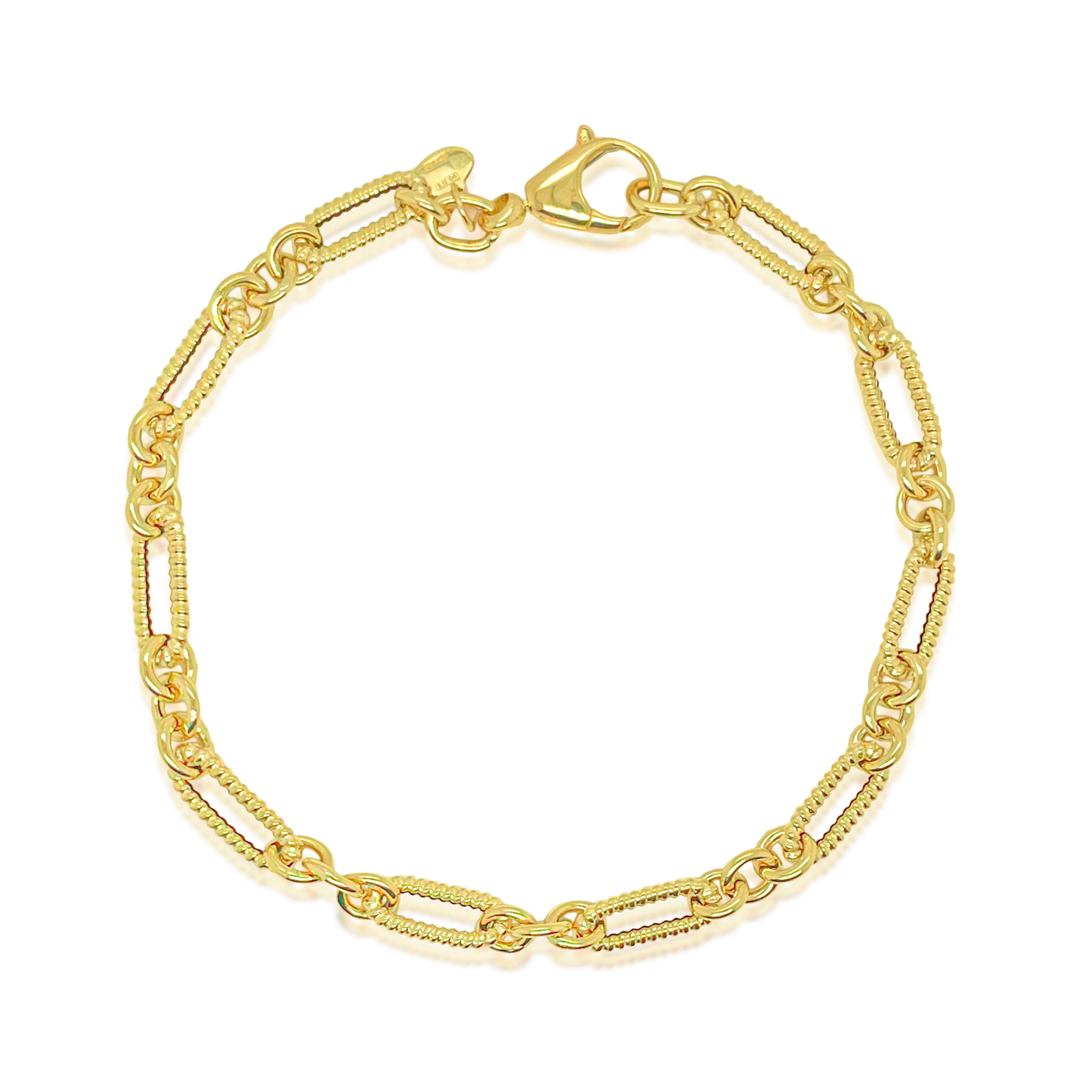 Textured Link Paperclip Bracelet in 14kt Yellow Gold – Meira T