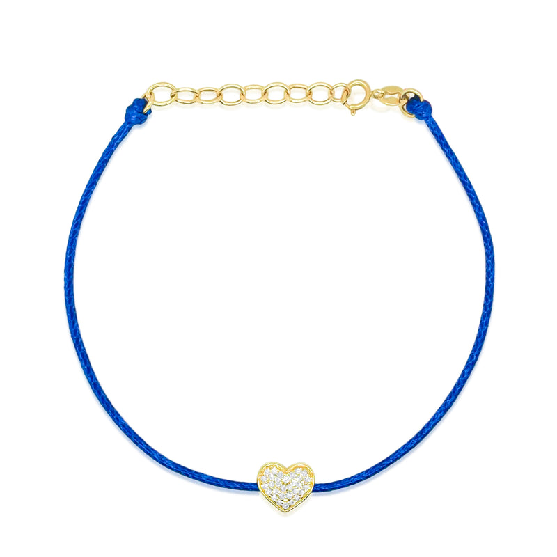 Blue Cord Diamond Heart Bracelet
