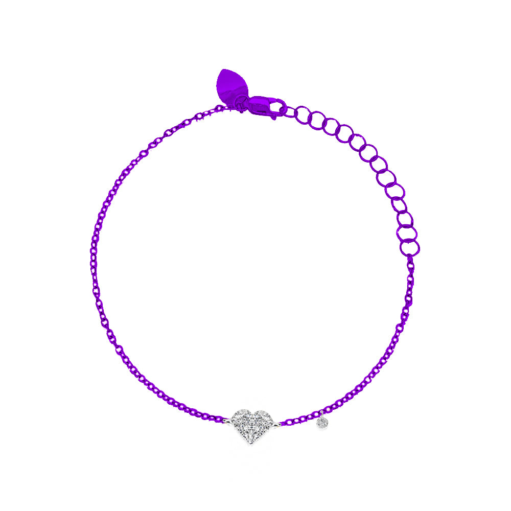 Bracelet à Breloques émaillé Violet Coeur & Cristal Swarovski - Or 18k Rempli - Magnétique