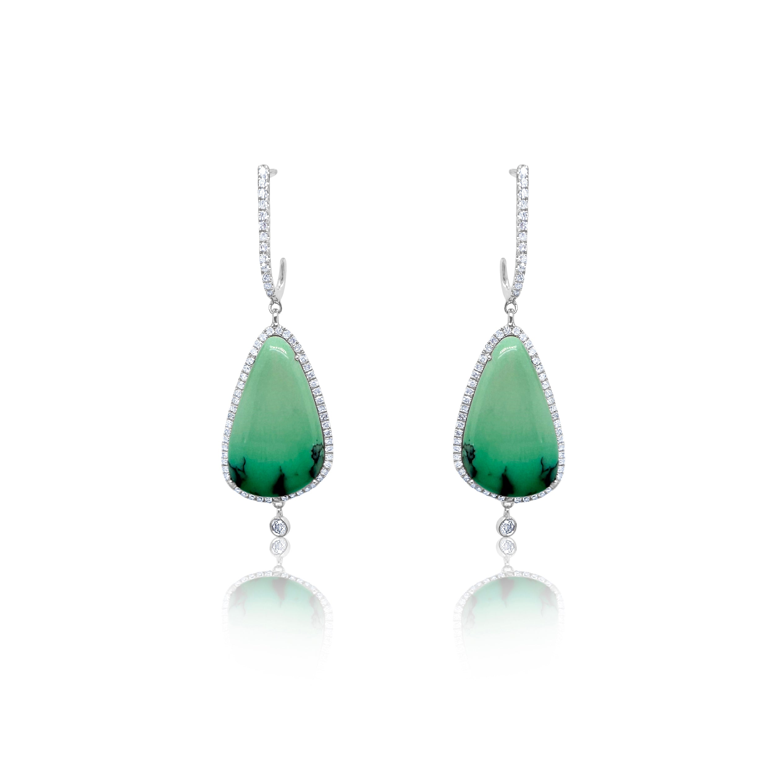 White Gold Green Turquoise and Diamond Earrings Meira T Boutique