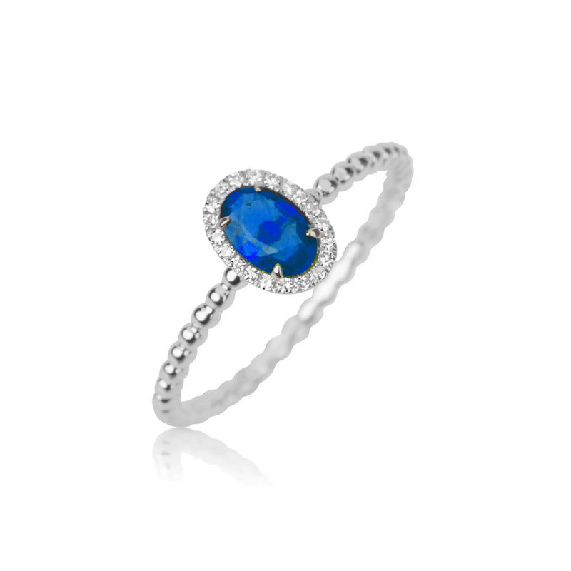 White Gold Spot Band Blue Sapphire Ring