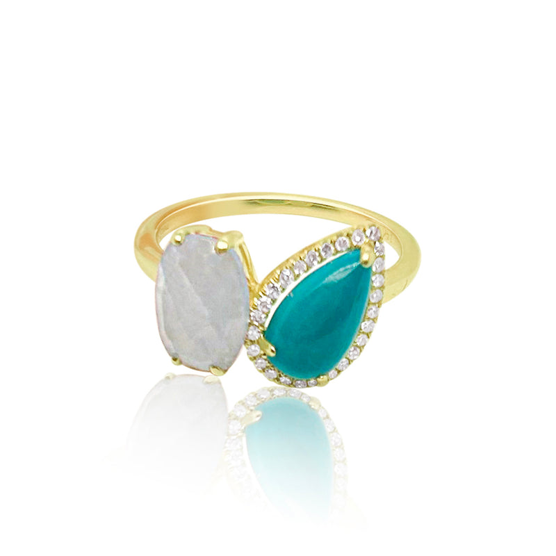 Two Stone Turquoise and Aqua Ring