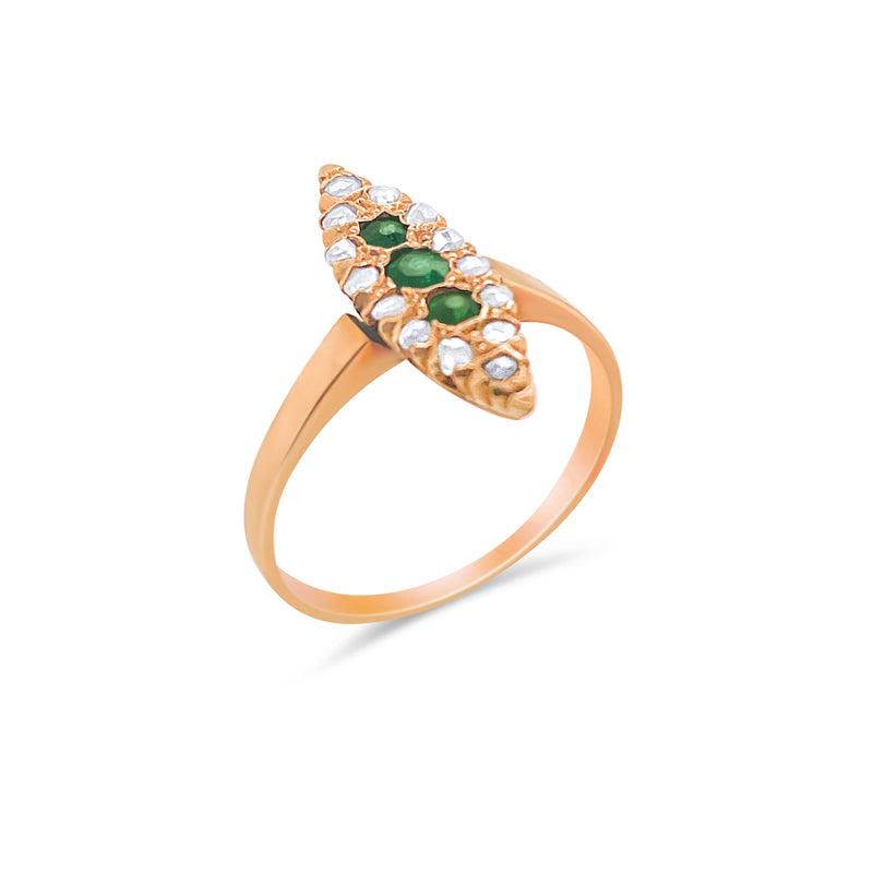 Rose Gold Emerald and Diamond Vintage Ring- ONLINE EXCLUSIVE