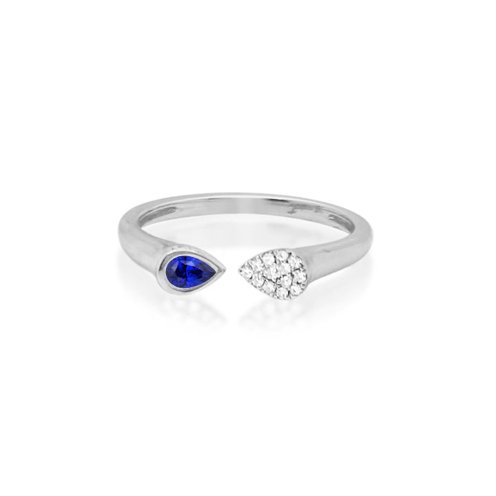 White Gold Blue Sapphire Open Pave Diamond Ring
