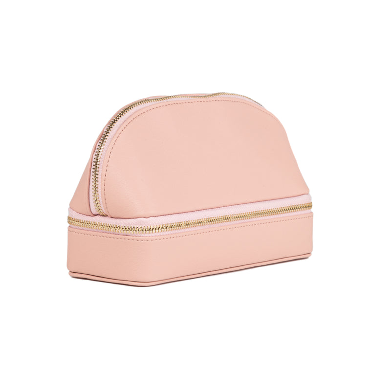Meira T Pink Leather Makeup and Jewelry Travel Bag