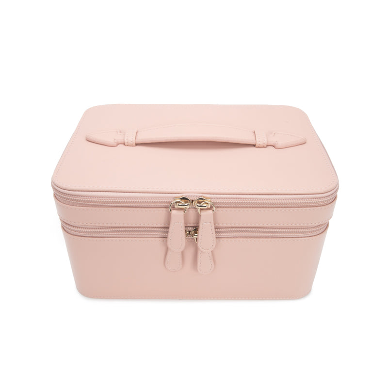 Meira T Pink Leather Jewelry and Cosmetics Case