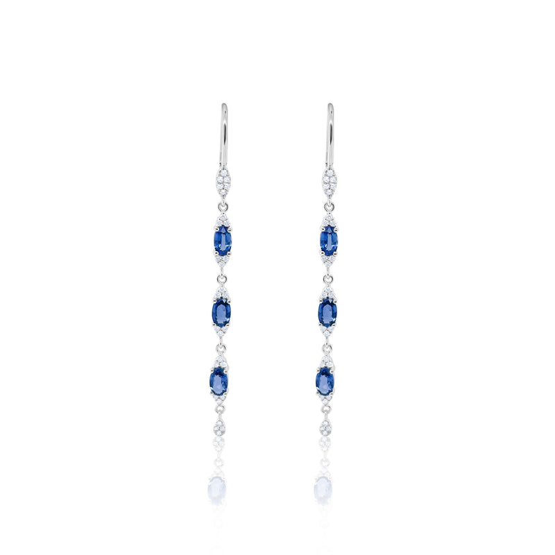 Drop Diamond and Blue Sapphire Earrings
