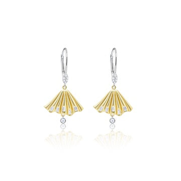 Two Tone Yellow Gold Fan Earrings