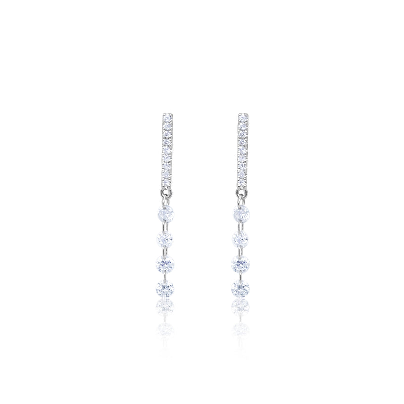 White Gold Drilled Diamond Drop Earrings