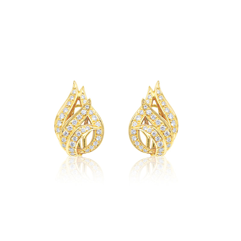 Yellow Gold Vintage Diamond Flame Studs ONE OF A KIND