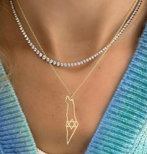 Dainty Jewish Star/Star of David Yellow Gold Plated Map Necklace