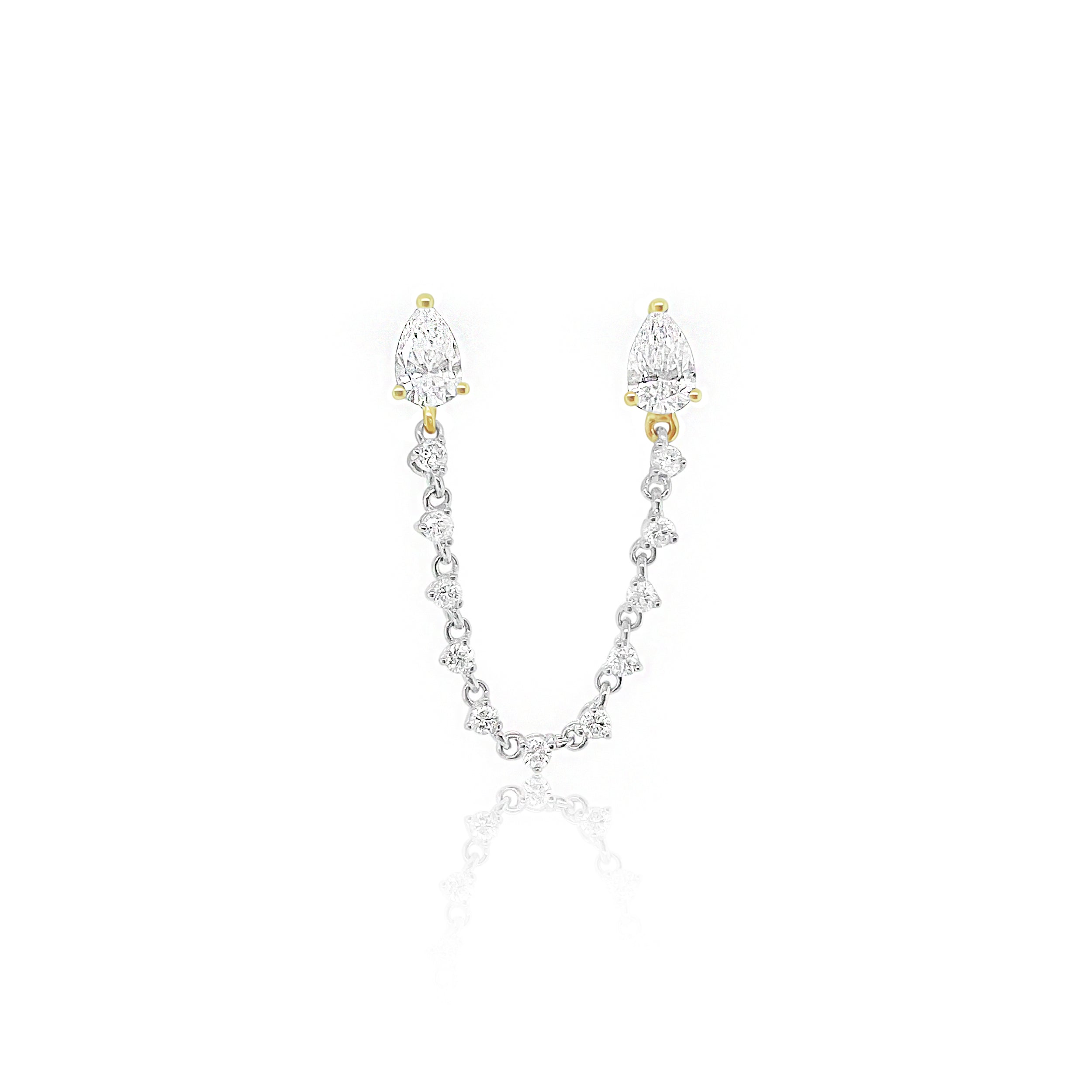 yellow and white gold double piercing diamond earring