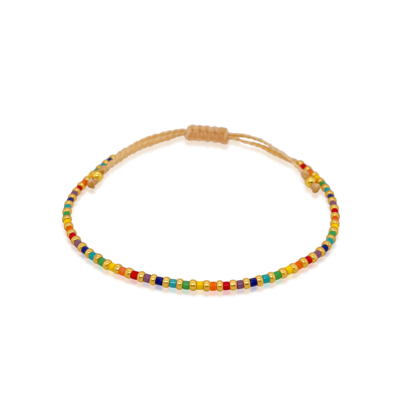 Dainty Rainbow and Gold Microbead Bracelet