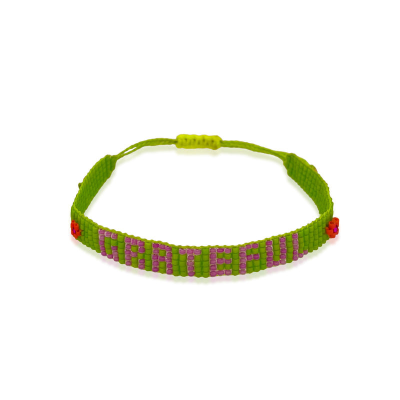 Lime Green GRATEFUL Bead Bracelet