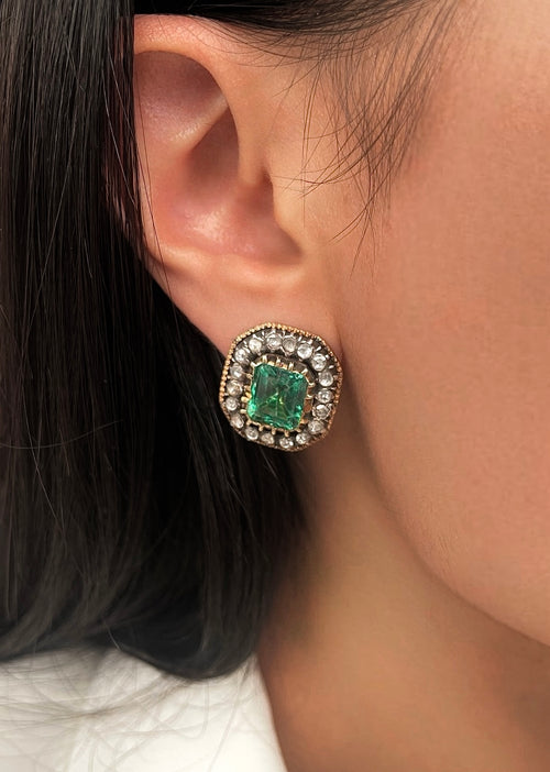 Statement Vintage Diamond and Emerald Studs ONE OF A KIND