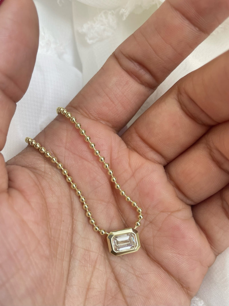 Yellow Gold Ball Chain Lab Grown Diamond Necklace