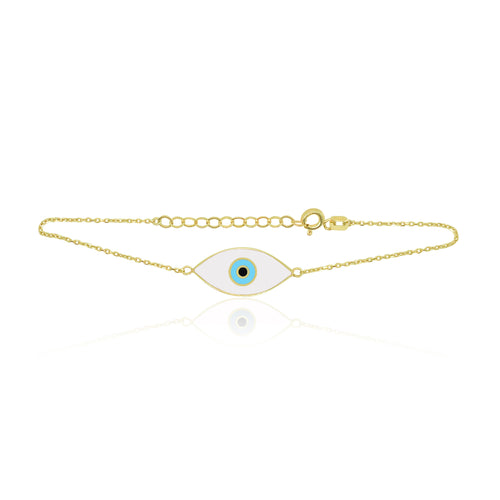 White and Turqouise Evil Eye Bracelet with Yellow Gold Chain