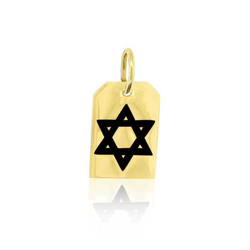 Jewish Star Engraved on Tag Charm in Black
