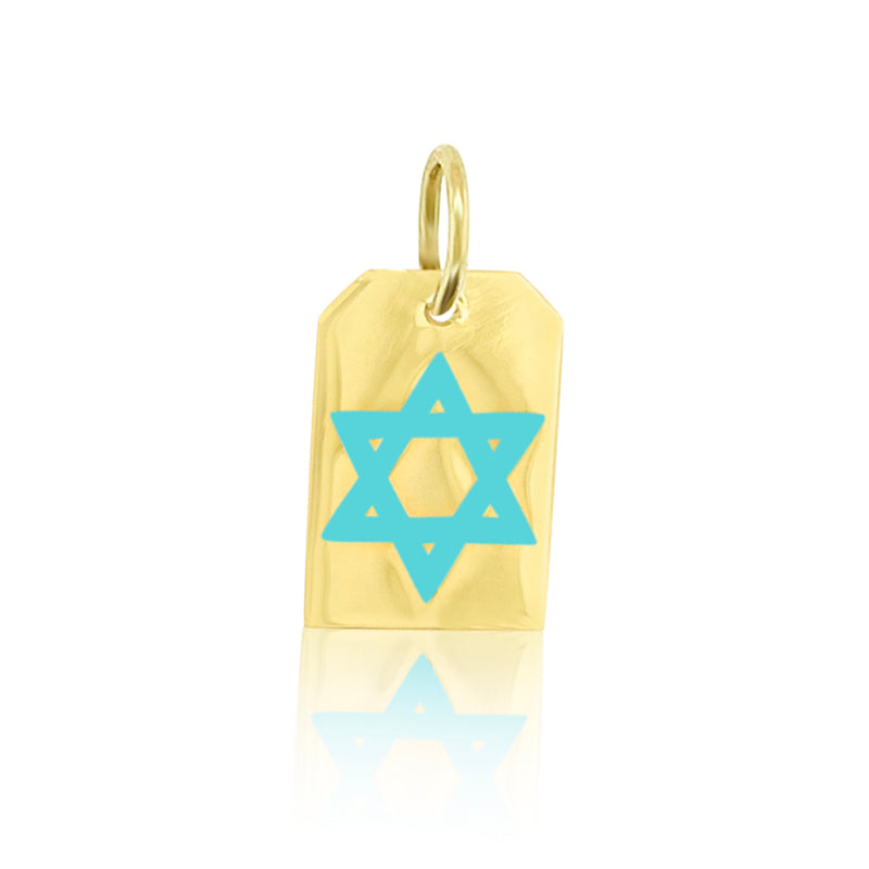 Jewish Star Engraved on Tag Charm in Turquoise