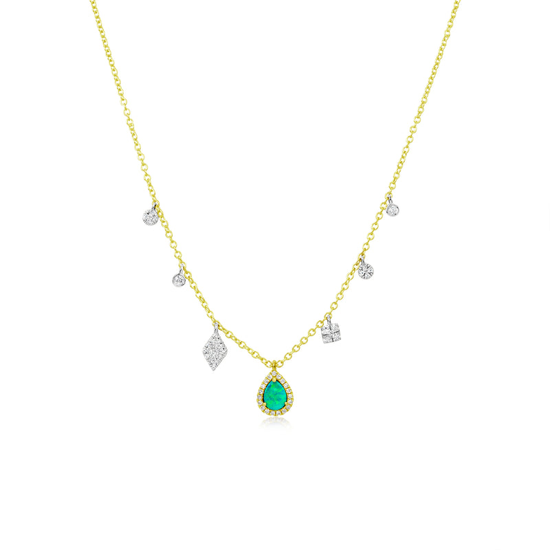 Dainty Emerald and Diamond Charms Necklace