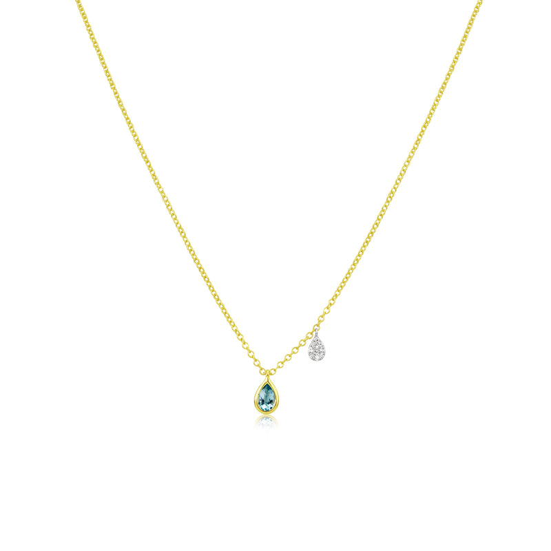 Dainty Blue Topaz and Diamond Charm Necklace