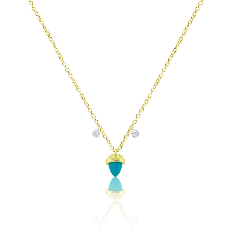 Yellow Gold Turquoise Acorn Necklace