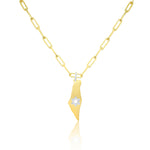 Yellow Gold Paperclip and Diamond Israel Necklace