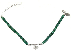 White Gold Diamond Heart and Emerald Beaded Bracelet