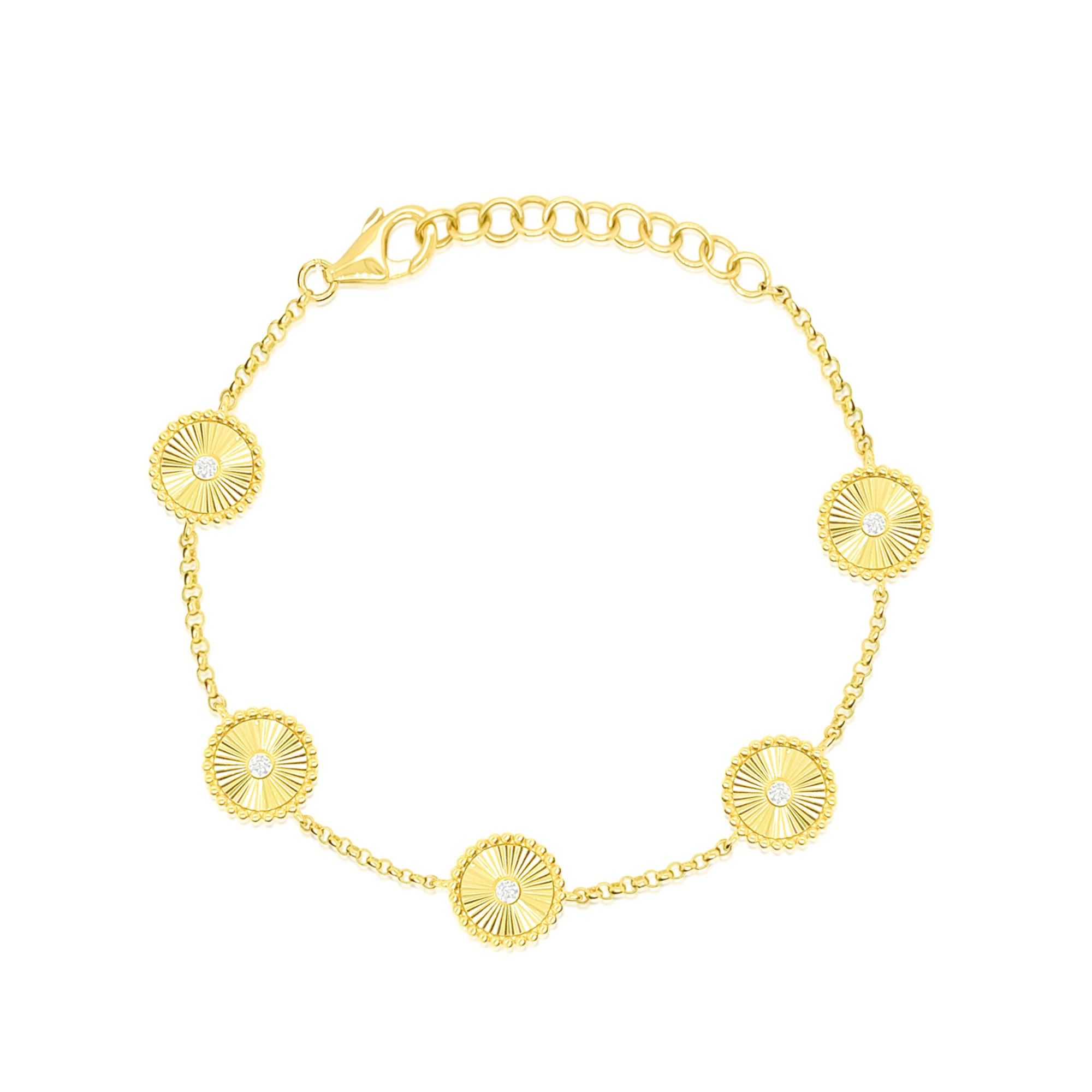 Flower Coin Station Bracelet in 14kt Yellow Gold and Diamonds