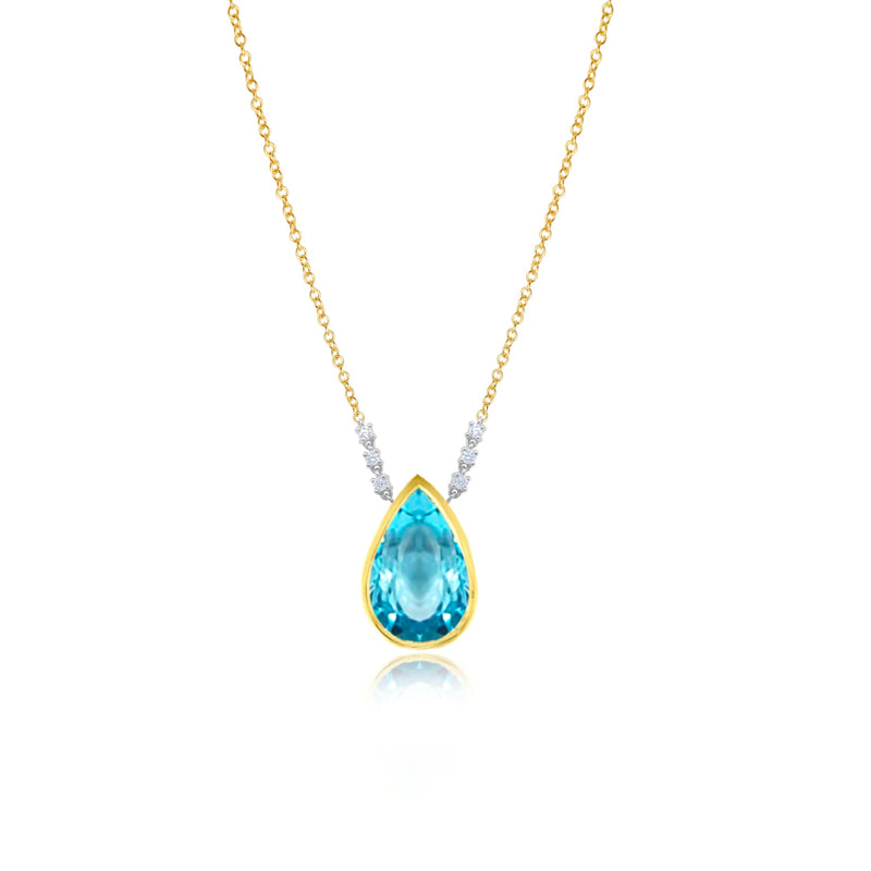 Yellow Gold Diamond and Blue Topaz Necklace