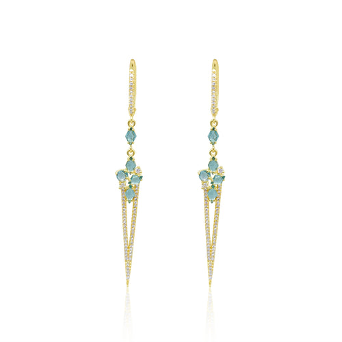 yellow gold and diamond blue topaz dagger earrings