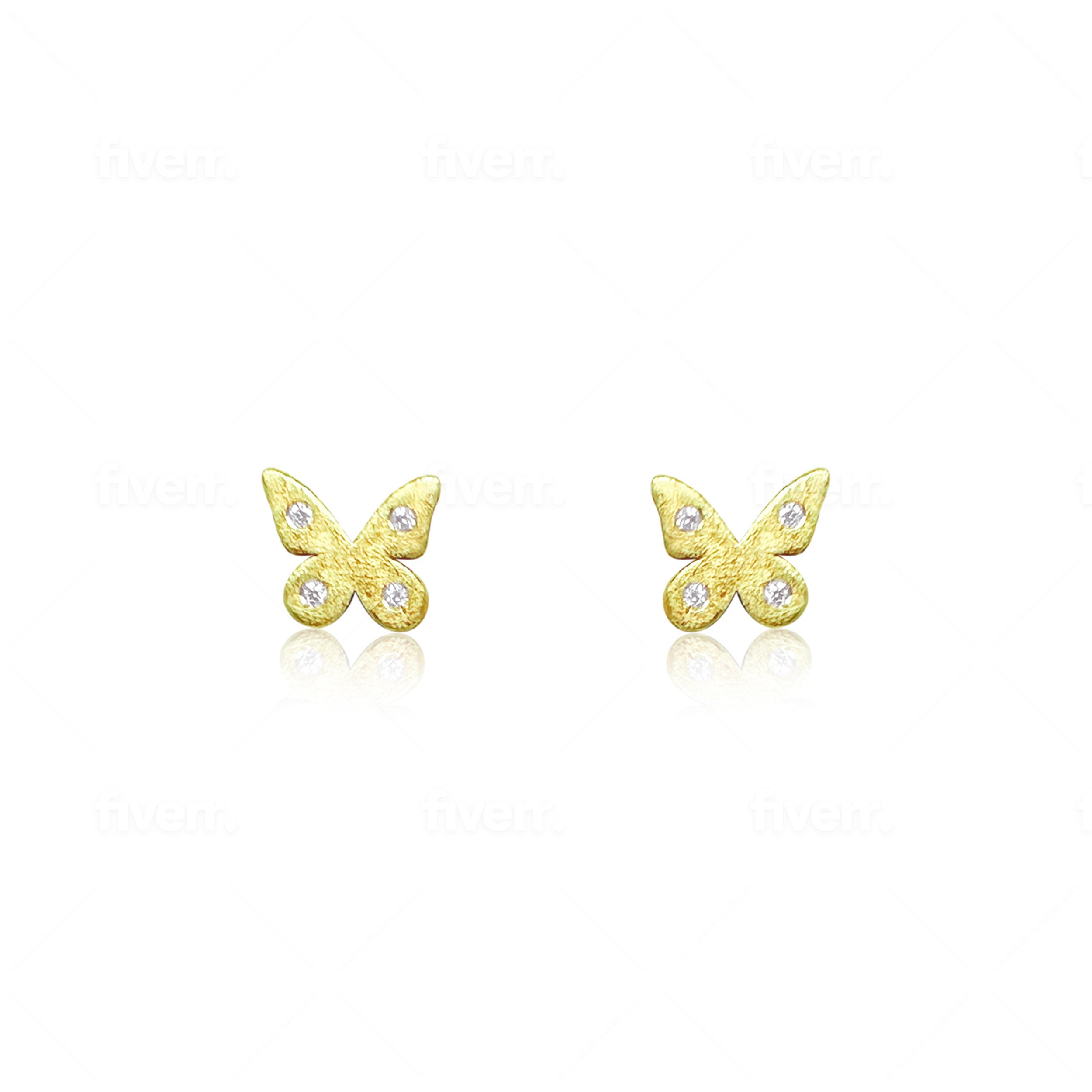 Butterfly Brushed Yellow Gold and Diamond Stud