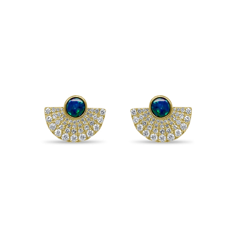 Yellow Gold Opal and Diamond Fan Earrings
