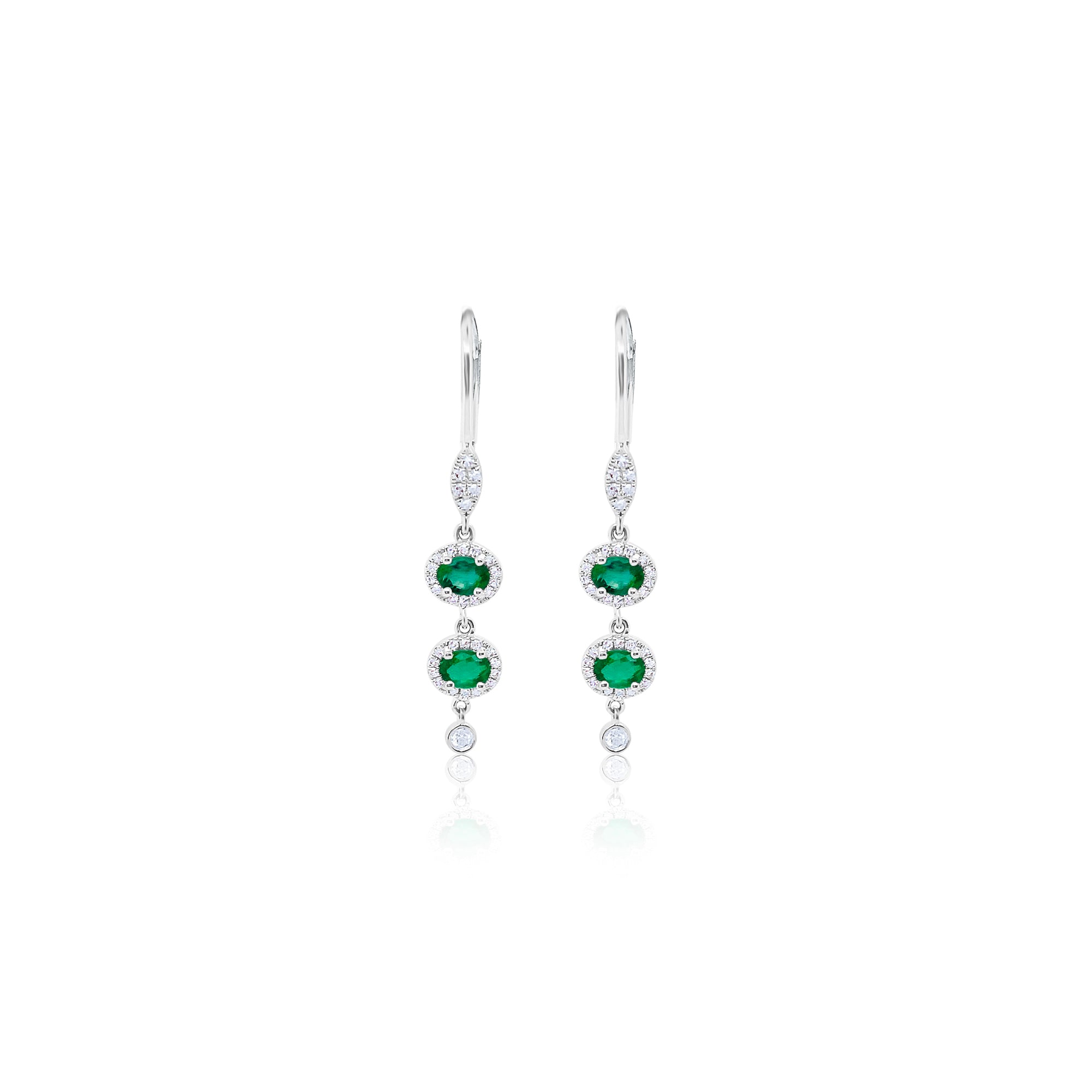 meira White Gold Emerald Stone Long Diamond Earrings – Meira T