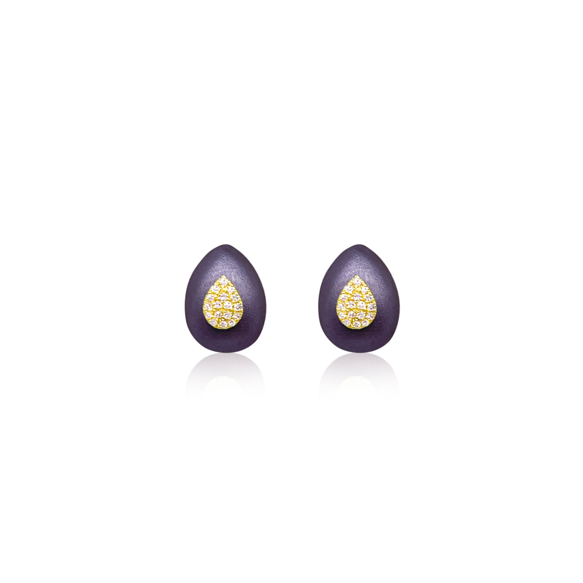 meira Purple Rhodium Yellow Gold Diamond Teardrop Stud Earrings