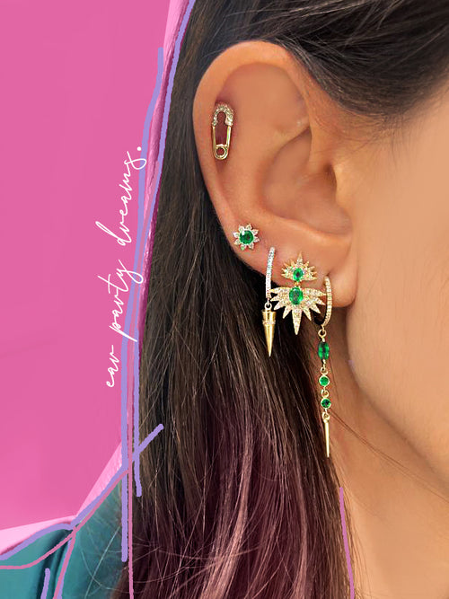 Emerald and Diamond Sun Earrings