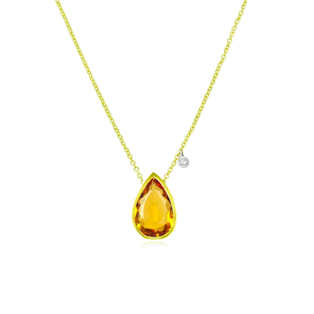 Birthstone and Diamond Pendant Necklace November - Citrine