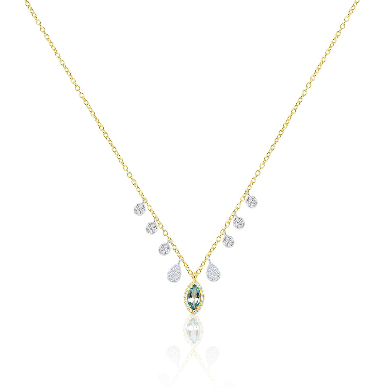 Dainty Blue Topaz and Diamond Charm Necklace