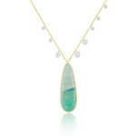 Yellow Gold Diamond and Opalized Wood Necklace
