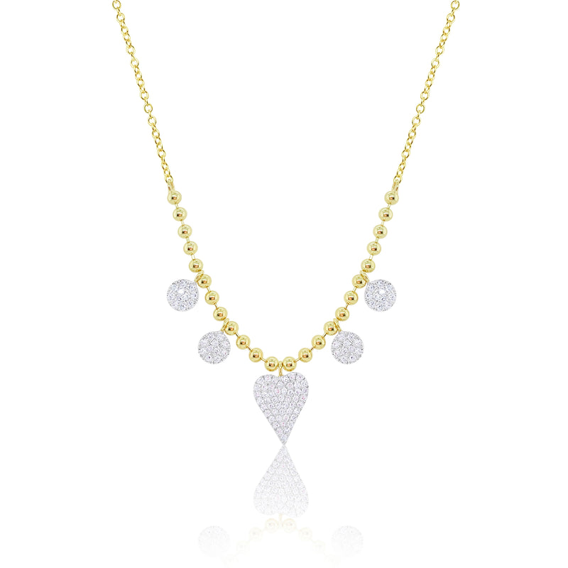 Yellow Gold Ball Chain and Diamond Bezel Necklace