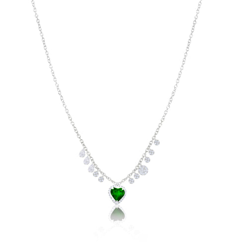 Gold Diamond and Emerald Heart Necklace