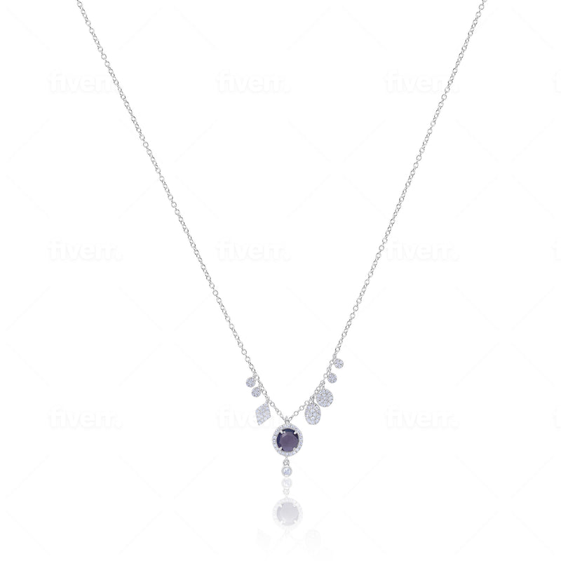 Dainty Blue Sapphire and Diamond Charms Necklace
