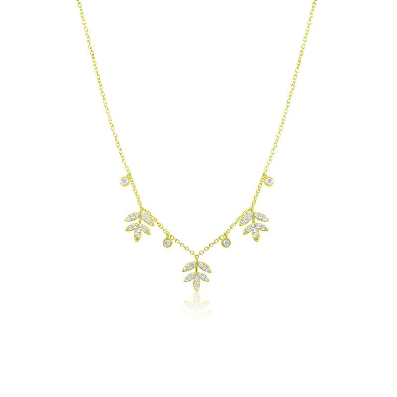 Yellow Gold And Diamond Trio Leaf Necklace