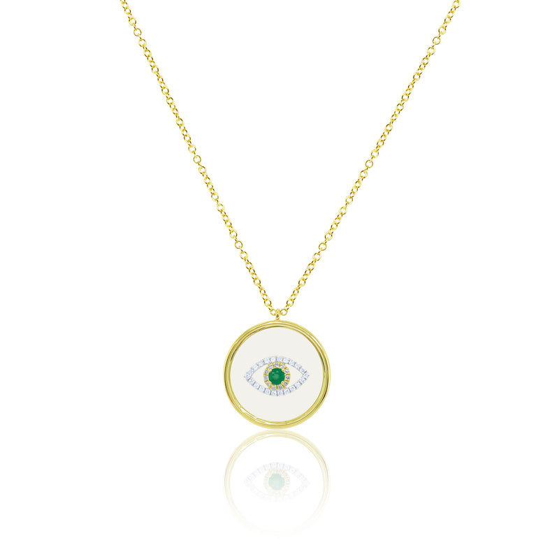 Yellow Gold Diamond and Emerald Evil Eye Necklace *ONLINE EXCLUSIVE*