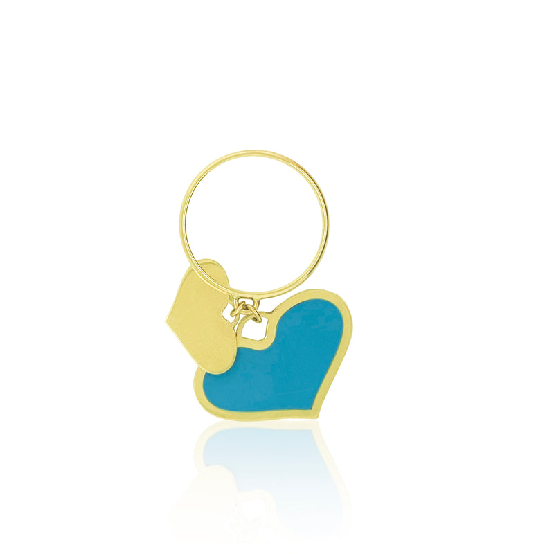 Yellow Gold Turquoise Heart Charm Inlay Ring