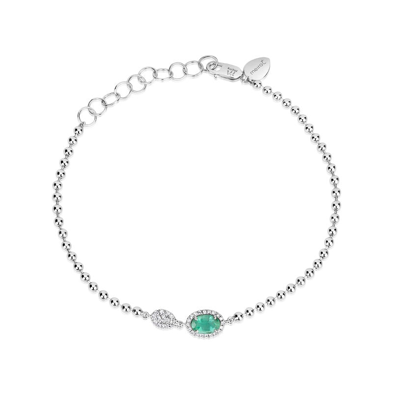 White Gold Spot Chain Emerald and Diamond Bracelet