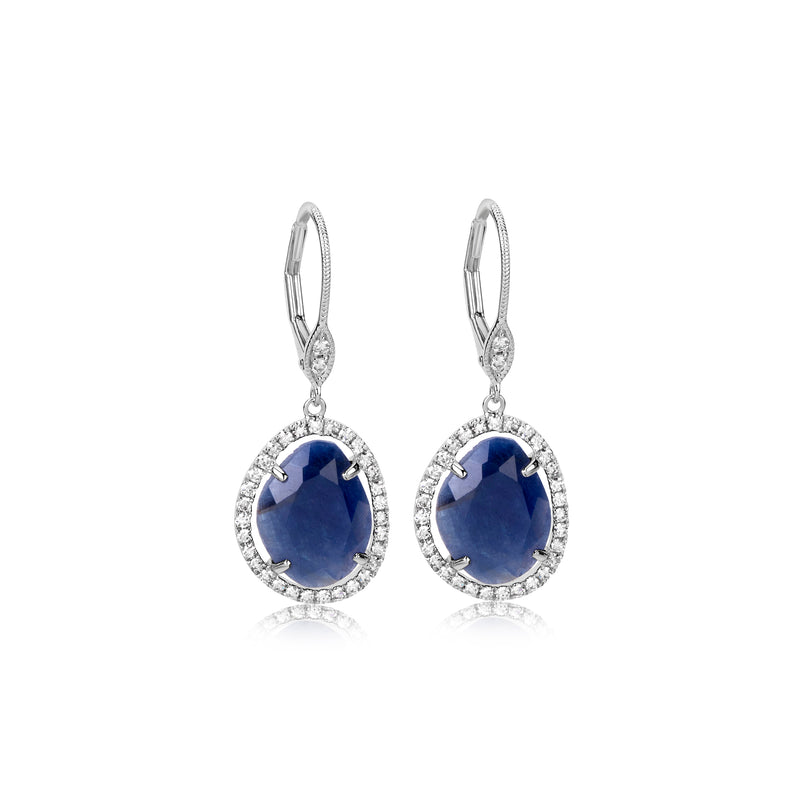 White Gold Diamond and Blue Sapphire Earrings