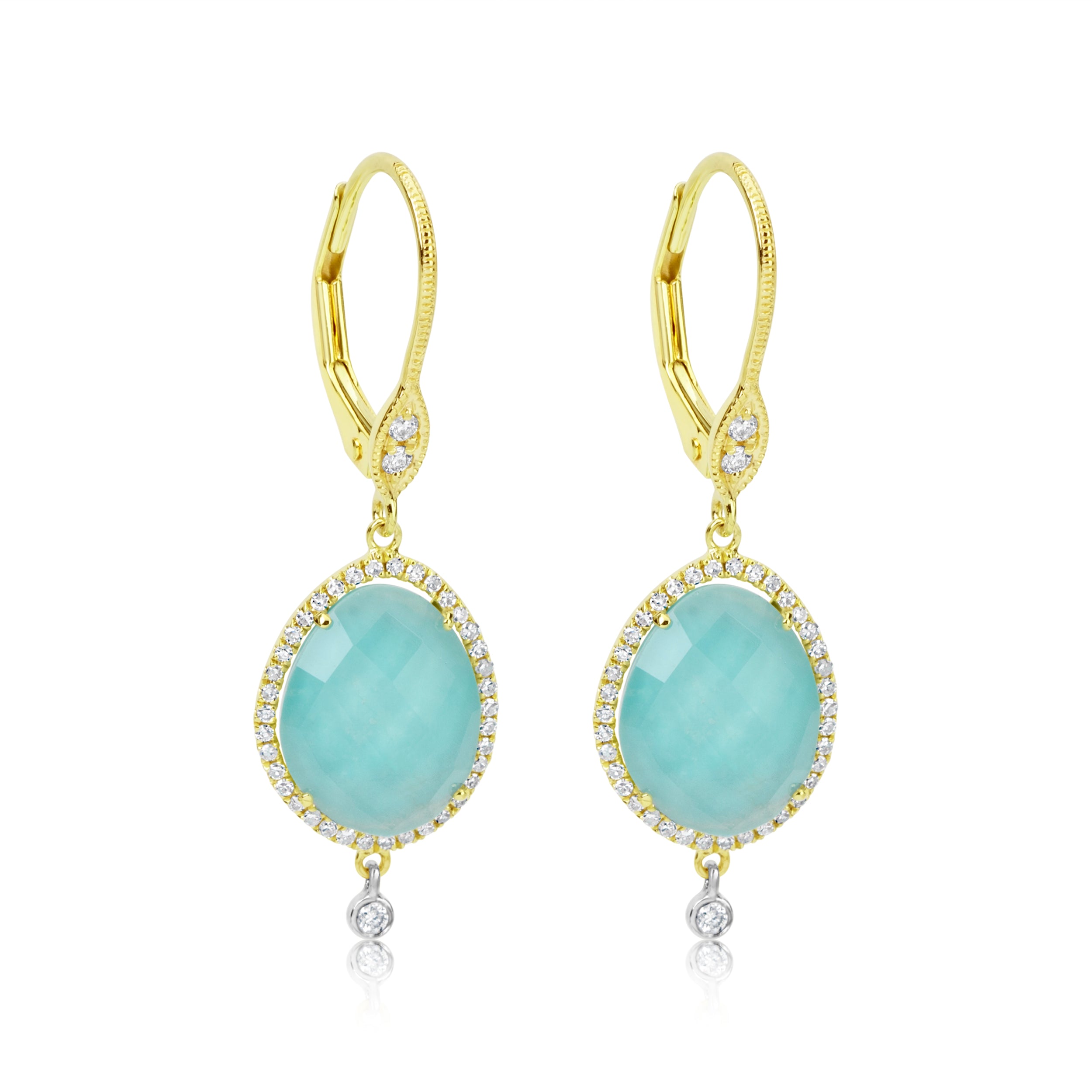 Turquoise Earrings with Dangling Diamond Bezel